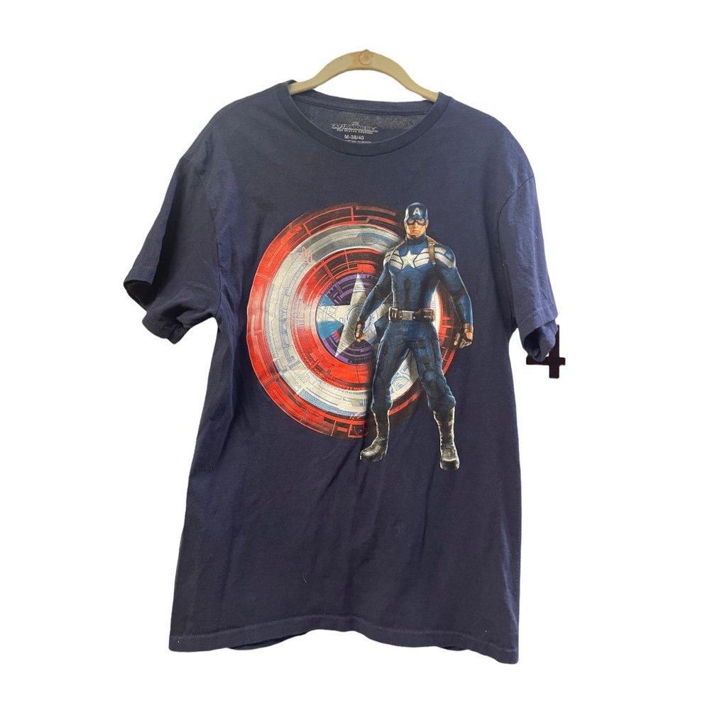 Captain America Marvel T-shirt Navy Blue Mens M
